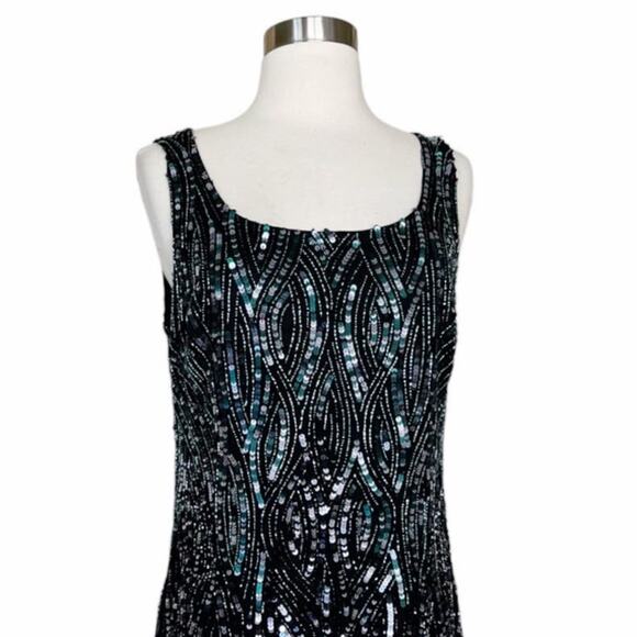 AIDAN MATTOX Cocktail Dress Sequined Sheath Scoop Neck Sleeveless Mesh 12 NWT - Picture 4 of 15